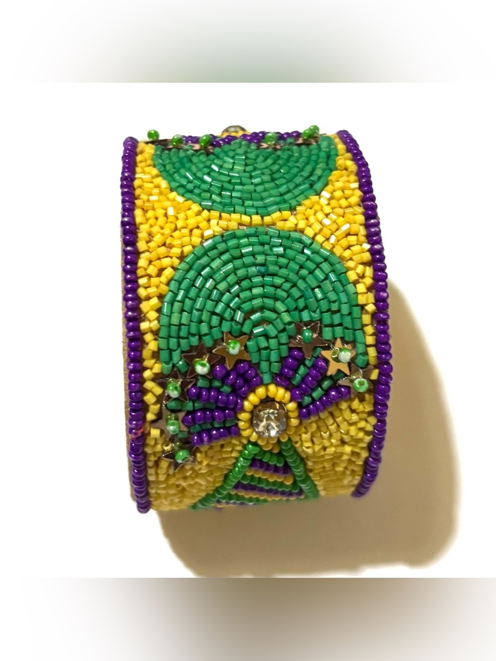 Hand-Beaded Yellow, Green & Purple Cuff Bracelet - Picture 2 of 3
